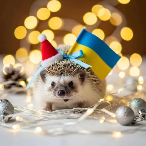 Festive Hedgehog with Ukrainian Flag | Holiday Lights