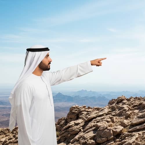 Middle-Eastern Man Pointing Towards Distant Horizon | Desire and Distance