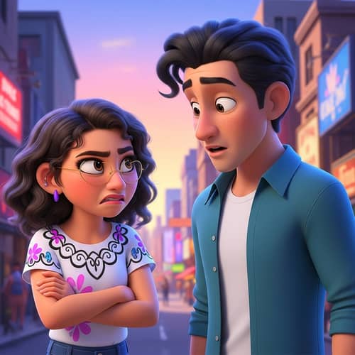 Hispanic Girl Upset with Black-Haired Boyfriend | Animated Scene