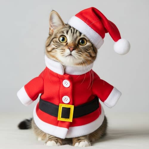 Charming Fluffy Cat in Santa Claus Outfit | Festive Holiday Cat