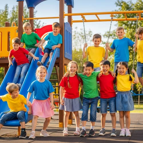 Colorful Playground Fun with Kids Wearing Pampers Baby Dry