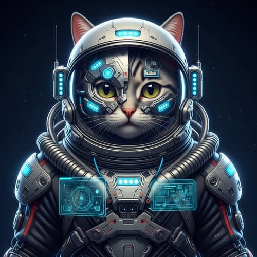 Cyborg Cat in Robotic Spacesuit