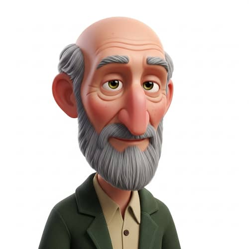 Animated Bald Man with Exaggerated Features | Children's Drawing Style