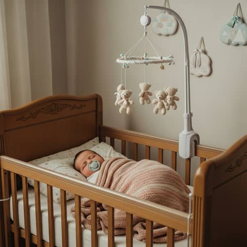 Serene Nursery Room with Delicate Baby Crib and Sleeping Newborn