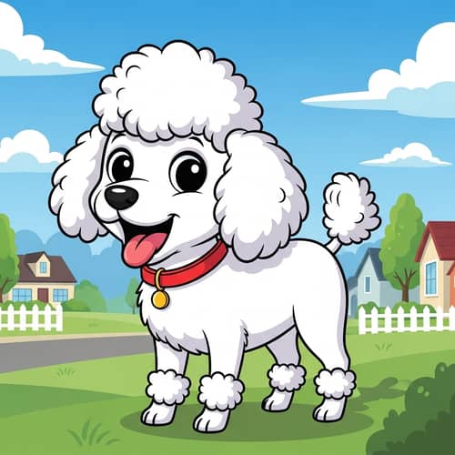Cartoon White Poodle | Cute and Energetic Dog Art