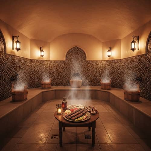 Traditional Bathhouse Kebabs | Relaxation & Dining Experience