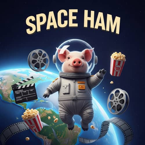 Space Ham Movie: Whimsical Pig in Astronaut Outfit Floats in Space