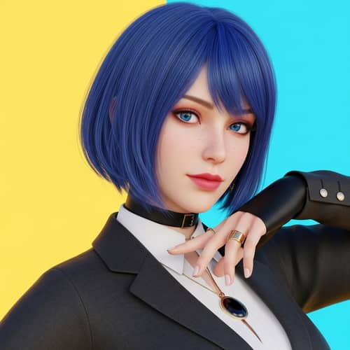 Stunning Aesthetic Portrait of Woman with Electric Blue Hair in Anime-Inspired Style