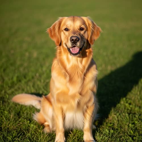 Majestic Golden Retriever with Shiny Fur in Lush Green Field