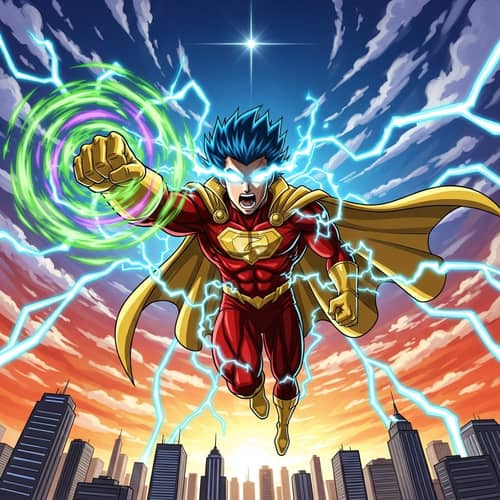 Vibrant Goku Anime Illustration Soaring Through the Sky