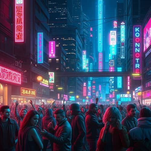 Futuristic Cyberpunk City Skyline | Diverse New Year Celebration