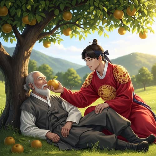 Traditional Clothing Men Under Pear Tree | Feeding Pears Scene