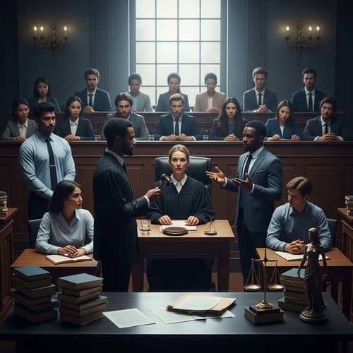 Realistic Court Scene Depicting Diverse Individuals | Legal Drama