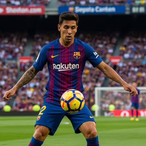 Athletic Football Player in Barcelona Jersey - Action Shot