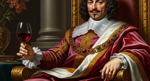 Regal Figure in Luxurious Setting with Red Wine