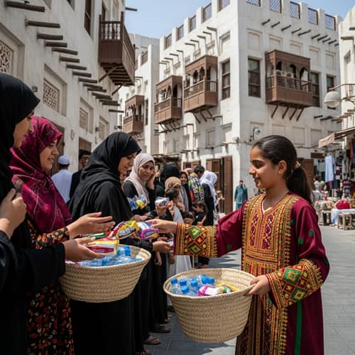 Qatari Girl Distributes Aid in Paradigmatic Dress | Photo Scene