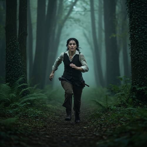 Frantic Hispanic Person Running in Ancient Forest - Eerie Chase
