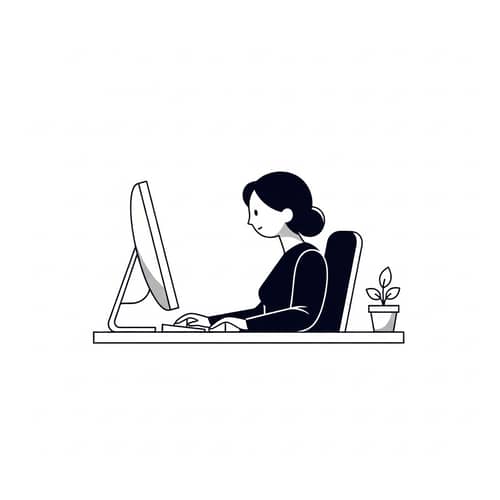 Minimalist Logo Art Design of White Female at Desk