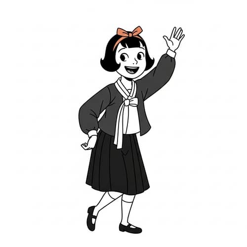 Korean High School Girl 2D Character - Friendly Greeting Illustration