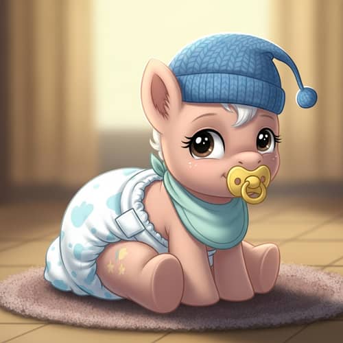 Cute Cartoon Pony in Diaper with Pacifier and Hat