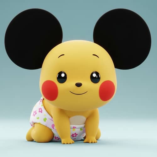 Cute Yellow Cartoon Character in Girly Diaper - Adorable Pose