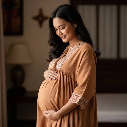 Full-Body Portrait of a Pregnant Southeast Asian Woman