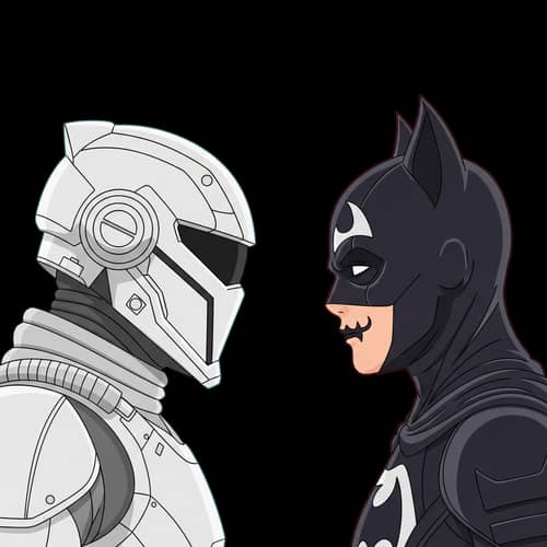 Minimalistic Line Art Encounter: Stormtrooper vs Batman