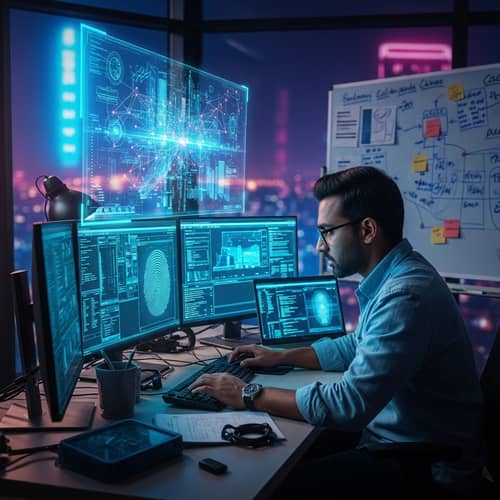 Modern Cybercrime Mystery: South Asian Male Detective at Work