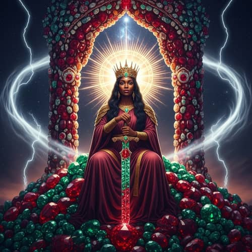 Majestic Black Woman on Emerald and Ruby Mountain | Divine Presence