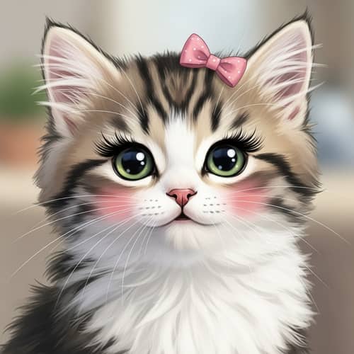 Adorable Kitten Illustration with Sparkling Eyes and Cute Bow