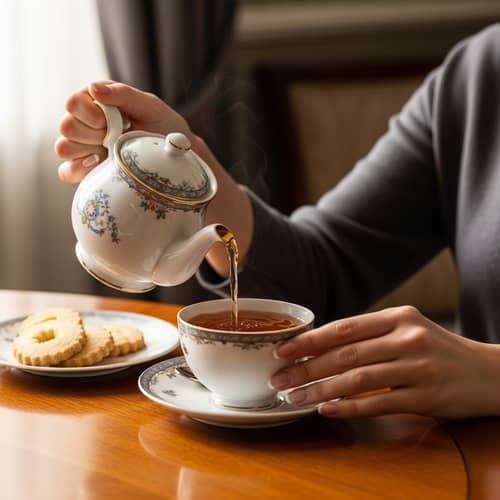 Pouring Tea: Woman's Hands Pouring Tea into Cup