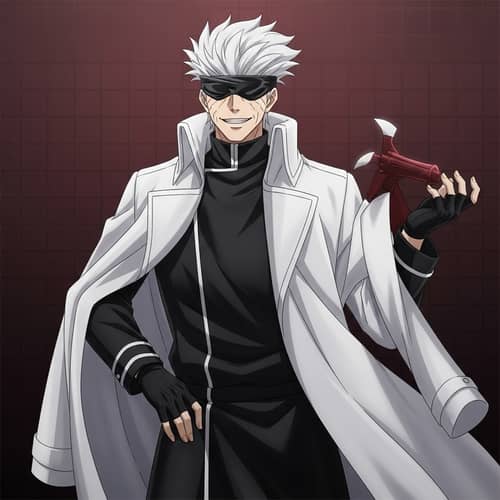 Unique Anime Character with White Hair and Hidden Eyes