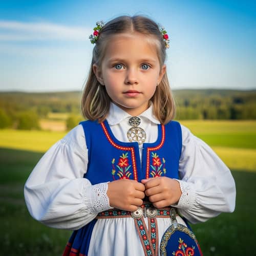 Young Scandinavian Girl in Traditional Folk Costume