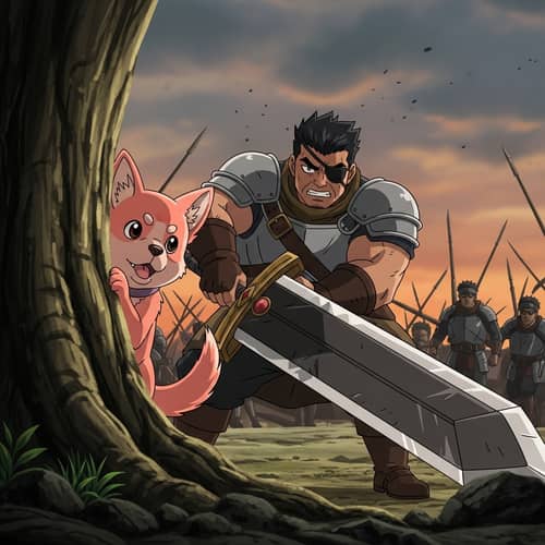 Audacious Small Dog and Brawny Character Battle Scene