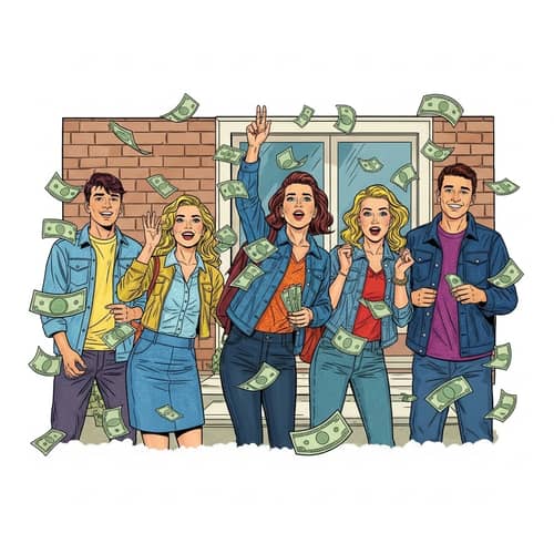 Vibrant Teenagers Embracing Money - Pop Art Inspired Scene