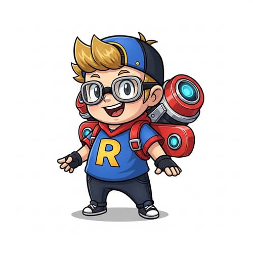 Playful Roblox Character Illustration | Short Stature, Red & Blue Accessories
