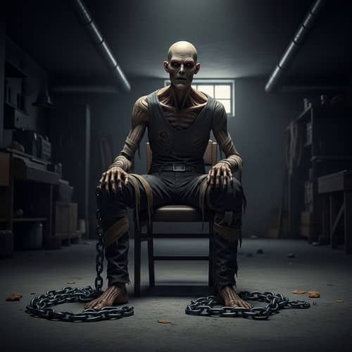 Gaunt Monster in Basement: Thrilling Tale of Confinement