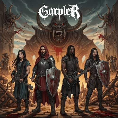 Dark Art Metal Album Cover with Intense Colors & Epic Medieval Vibe