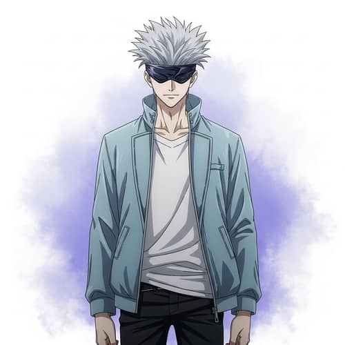 Mysterious Anime Character with Silver Hair and Blue Eyes
