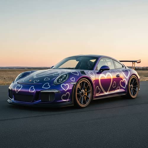 Black & Purple Porsche 911 GT3 RS with Hearts | Sleek Design