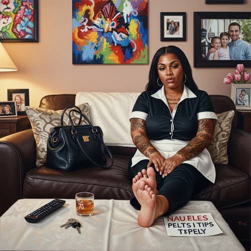 Serene Living Room Painting of Resilient Black Waitress