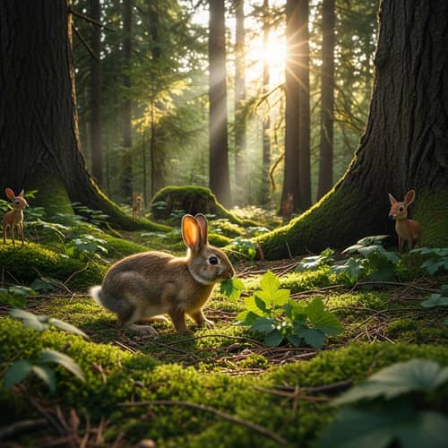 Tranquil Forest with Adorable Brown Bunny - Nature Scene