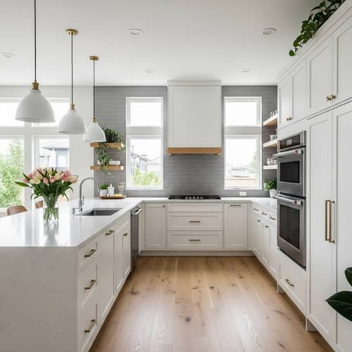 Modern Minimalist Kitchen Design with L-Shaped Cabinet Structure