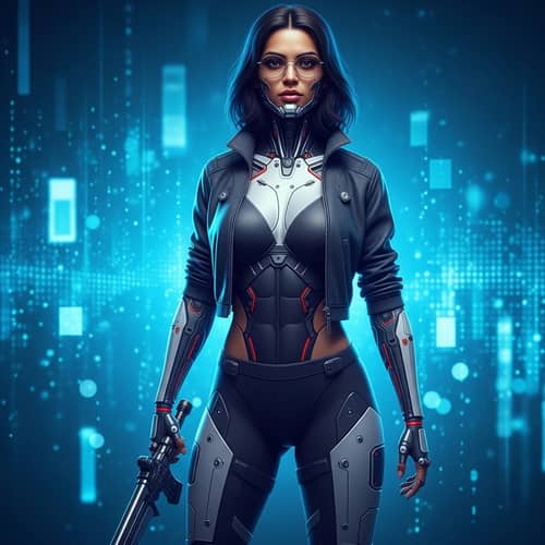 Futuristic Cybernetic Warrior: Conqueror of the Digital Realm