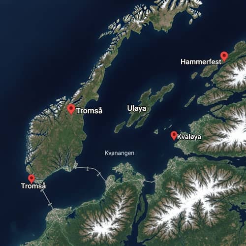 Satellite View of Tromsø, Uløya, and Hammerfest | Norway Map