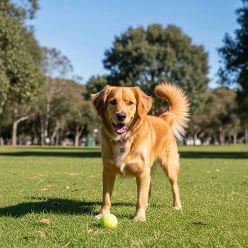 Friendly Medium-Sized Dog in Sunny Park | Happy Pet with Golden Fur