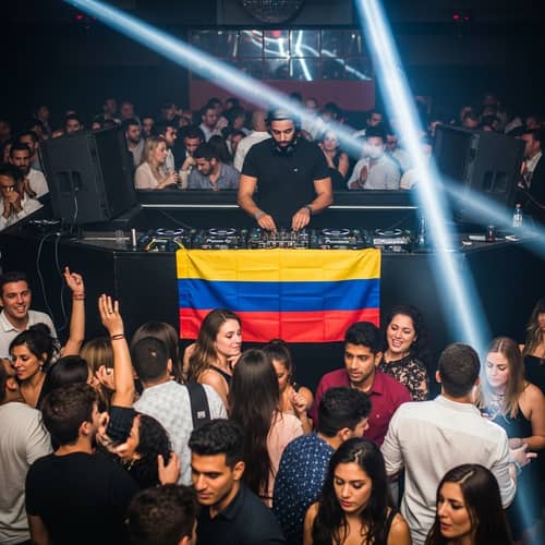Lively DJ Set in Multicultural Night Club with Diverse Crowd