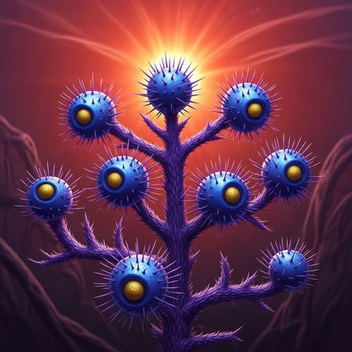 Intriguing Alien Plant with Violet Branches and Blue Fruits