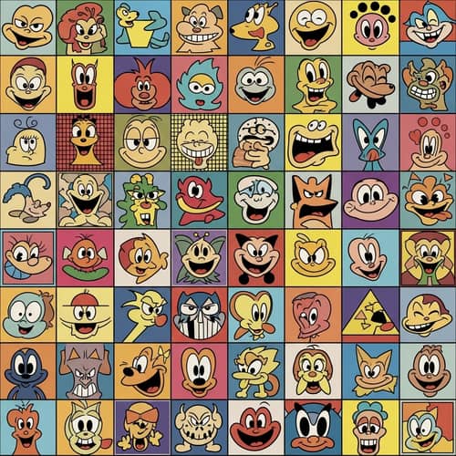 Vintage Cartoon Mosaic Grid Art
