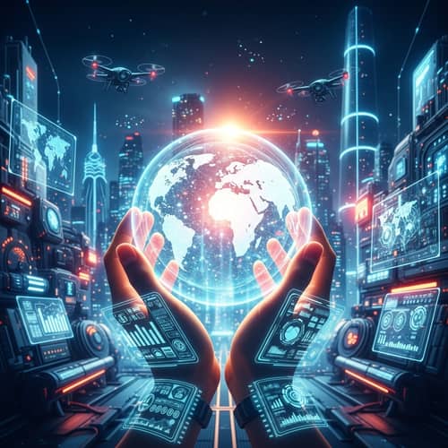 Futuristic Global Influence: Holographic Hands & Advanced Tech